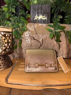 NWT Michael Kors METALLIC PALE Gold Leather Bifold Wallet- GOLD HARDWARE